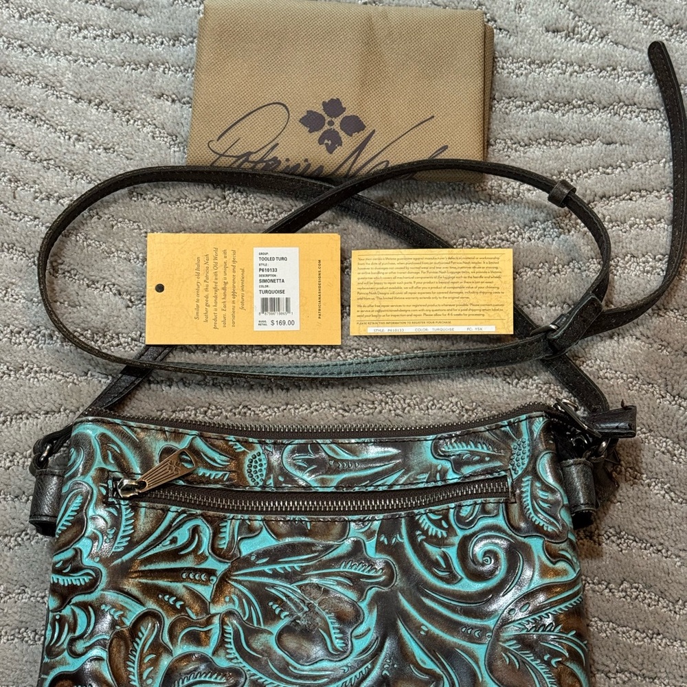 Patricia Nash Simonetta Turquoise Embossed Leather Crossbody Bag style P610133
